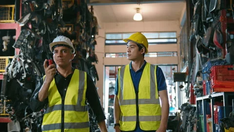 Engineering people are working in heavy industrial plant Engine parts factory Video stock 152829509