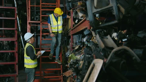 Engineering people are working in heavy industrial plant Engine parts factory Video stock 152829984