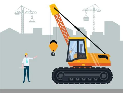 Engineering Place, Mobile Crane and Jenny Vector Stock Illustration