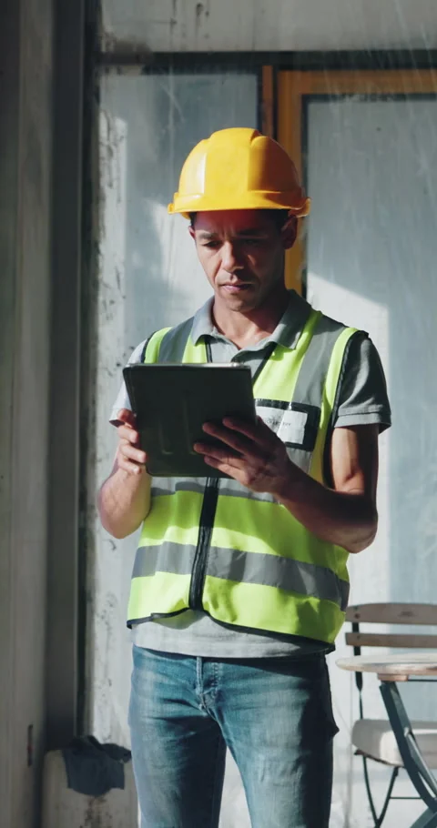 Engineering, planning and man with tablet, construction site for building Stock Footage 331928093