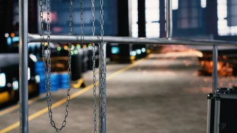 Engineering plant empty with rows of machinery and production equipment Stock Photos