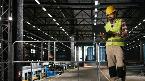 Engineering plant staff with hard hat inspecting heavy machinery Stock Photos
