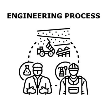 Engineering process collaborating for project development Stock Illustration