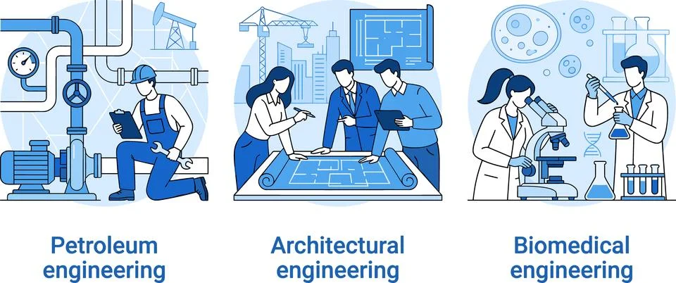 Engineering Professions Set Petroleum Architectural and Biomedical Engineer.. 스톡 일러스트
