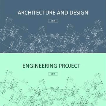 Engineering project and architecture design web banners.Technical drawing, Stock Illustration