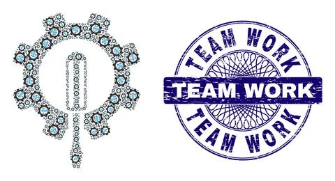 Engineering Recursive Mosaic of Engineering Items and Scratched Team Work Round Stock Illustration