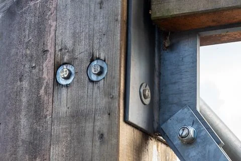 Engineering reinforcement of the frame of an outdoor observation tower. Foto stock