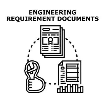 Engineering requirement documents and technical analysis workflow Stock Illustration
