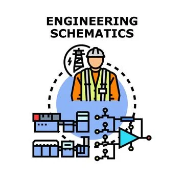 Engineering schematics designing, developing industrial systems circuit Stock-Illustration