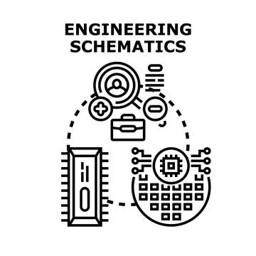 Engineering schematics planning digital technology development process Illustrazione stock
