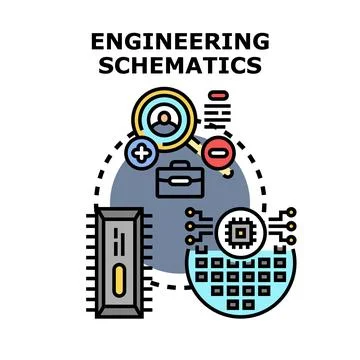 Engineering schematics planning digital technology development process Stock Illustration