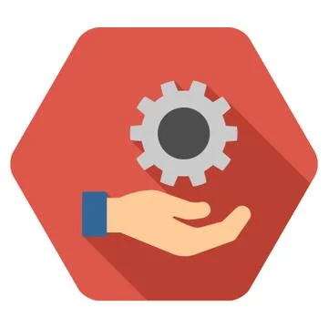Engineering Service Flat Hexagon Icon with Long Shadow Stock Illustration
