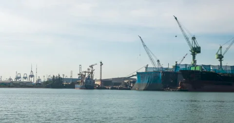 Engineering shipping crane depot at logistic export terminal control Video stock 251943693