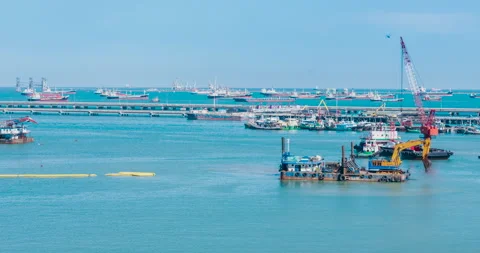 Engineering shipping crane depot at logistic export terminal control Stock Footage 251945093