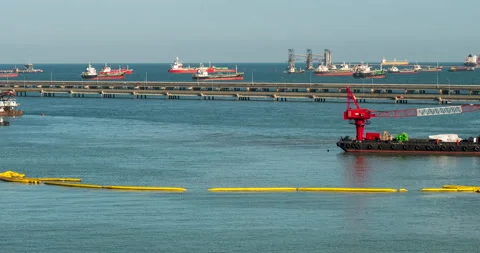 Engineering shipping crane depot at logistic export terminal control Video stock 253770149