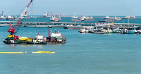 Engineering shipping crane depot at logistic export terminal control Video stock 253770157