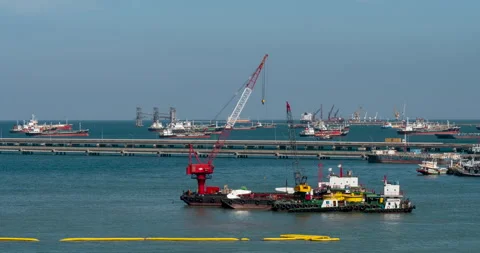 Engineering shipping crane depot at logistic export terminal control Video stock 253770664