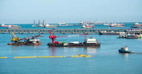 Engineering shipping crane depot at logistic export terminal control Video stock 253770673