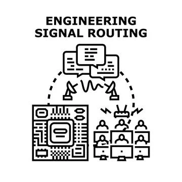 Engineering signal routing digital data communication network Illustrazione stock