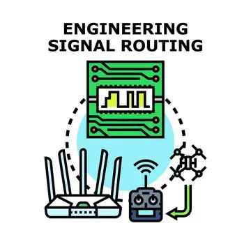 Engineering signal routing managing digital radio signals Stock Illustration