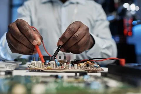 Engineering soldering motherboard for computer Foto stock