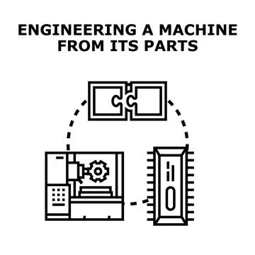 Engineering solution assembling machine parts and digital components Ilustración de archivo