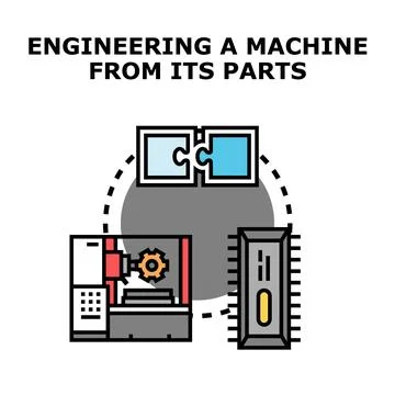 Engineering solution assembling machine parts and digital components 库存插图