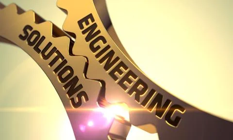 Engineering Solutions on Golden Gears. 3D Illustrazione stock