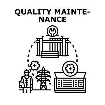 Engineering specialist holding a tablet, managing quality maintenance with fa Stock Illustration