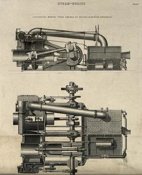 Engineering: a steam engine. Engraving c.1861. Illustrazione stock