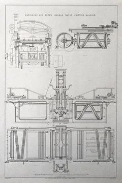 Engineering: a steam engine. Lithograph, 1852. 库存照片