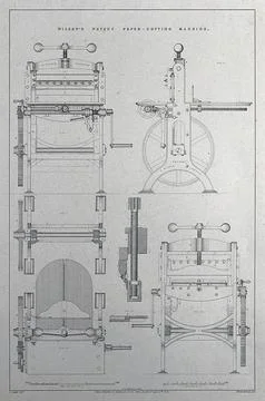 Engineering: a steam engine. Lithograph, 1852. 库存照片