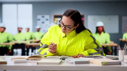 Engineering Student Studies Hard In Classroom Preparing Stock Footage 332908868