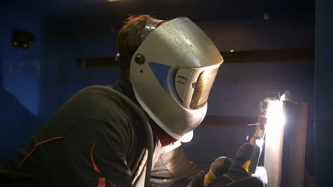Engineering Student Welding At Trade School Stock Footage 124348799