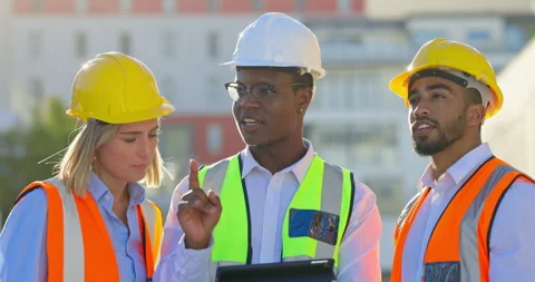 Engineering, tablet and group of people planning for building development Stock Footage 245559295