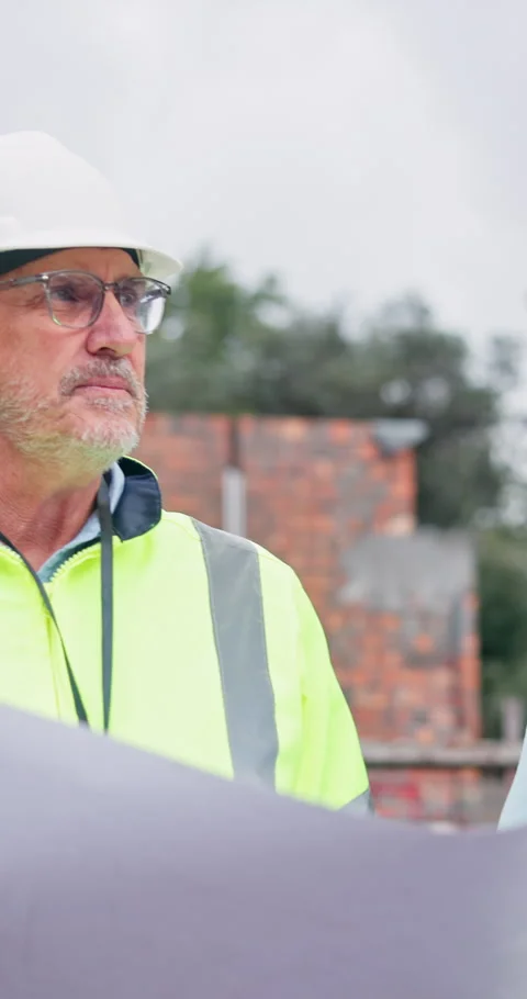 Engineering, team and walk at construction site with blueprint, property Stock Footage 340984011