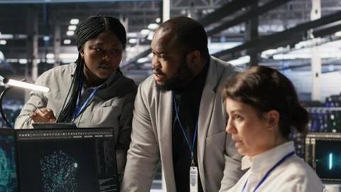Engineering team in data center using AI automation Stock Photos