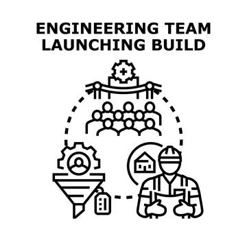 Engineering team developing and launching new project build 스톡 일러스트