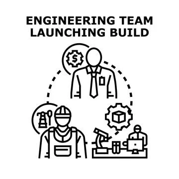 Engineering team developing launching build product service Stock Illustration