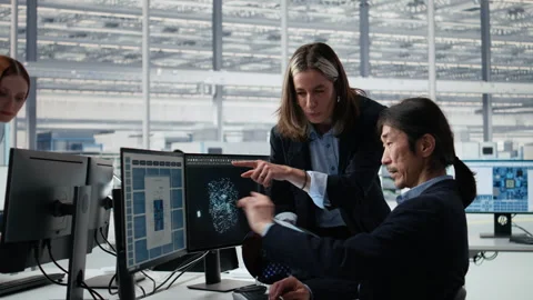 Engineering team doing semiconductors prototyping with artificial intelligence Stock Footage 335879593