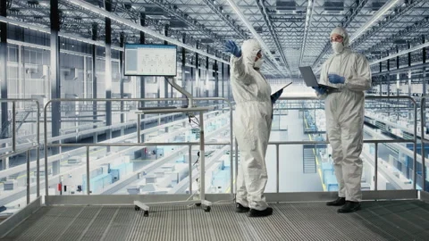 Engineering team evaluating advanced microchip silicon wafer prototype Stock Footage 333382252