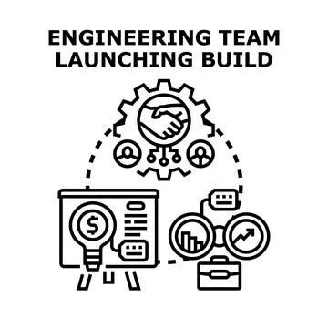 Engineering team launching new product build development Stock Illustration