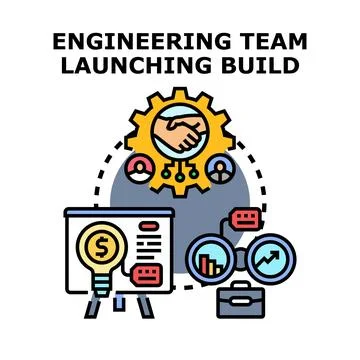 Engineering team launching new product build development Stock Illustration