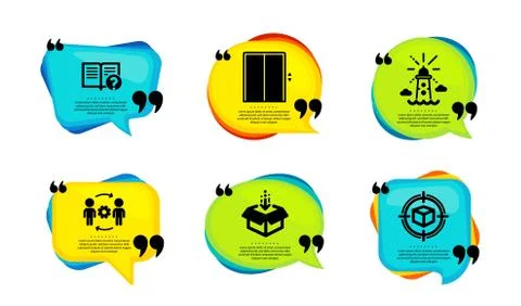 Engineering team, Lift and Help icons set. Lighthouse, Get box and Parcel Stock Illustration