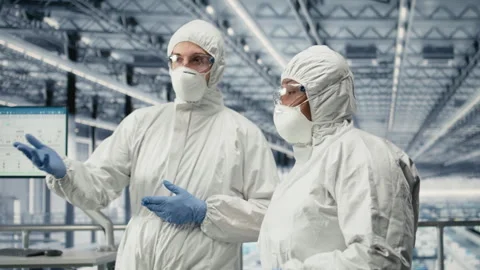 Engineering team reviewing semiconductors smart factory schematics Stock Footage 333382030