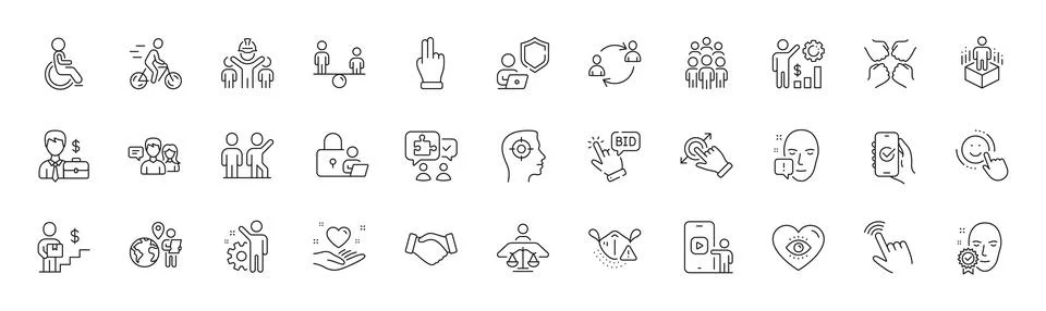 Engineering team, Teamwork and Cursor line icons. For web app, printing. Line Stock Illustration