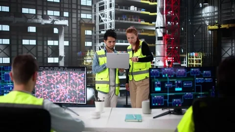 Engineering Team Using Desktop Computer Monitors Factory 스톡 동영상 315204101