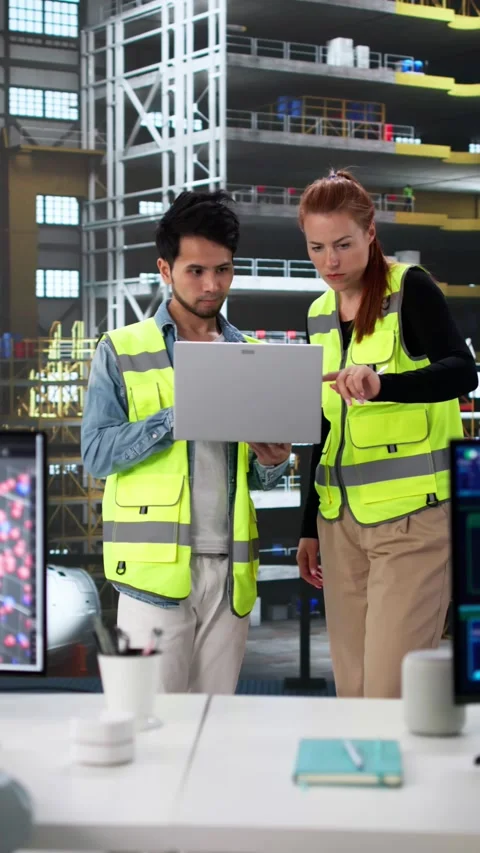 Engineering Team Using Desktop Computer Monitors Factory 스톡 동영상 316444211