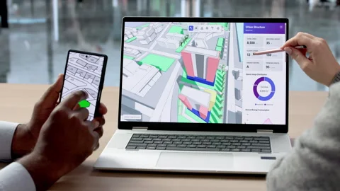 Engineering Team Using Laptop For GIS Mapping Stock Footage 330584927