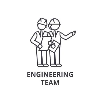 Engineering team vector line icon, sign, illustration on background, editable Illustrazione stock